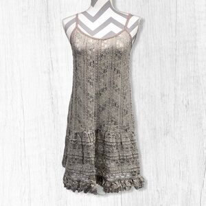 E by Eloise Taupe Lace See Through Dress size Medium